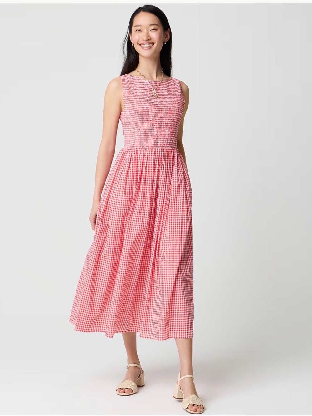 Gap Smocked Boatneck Gingham Check Maxi Dress NEW Sleeveless Summer Cottagecore